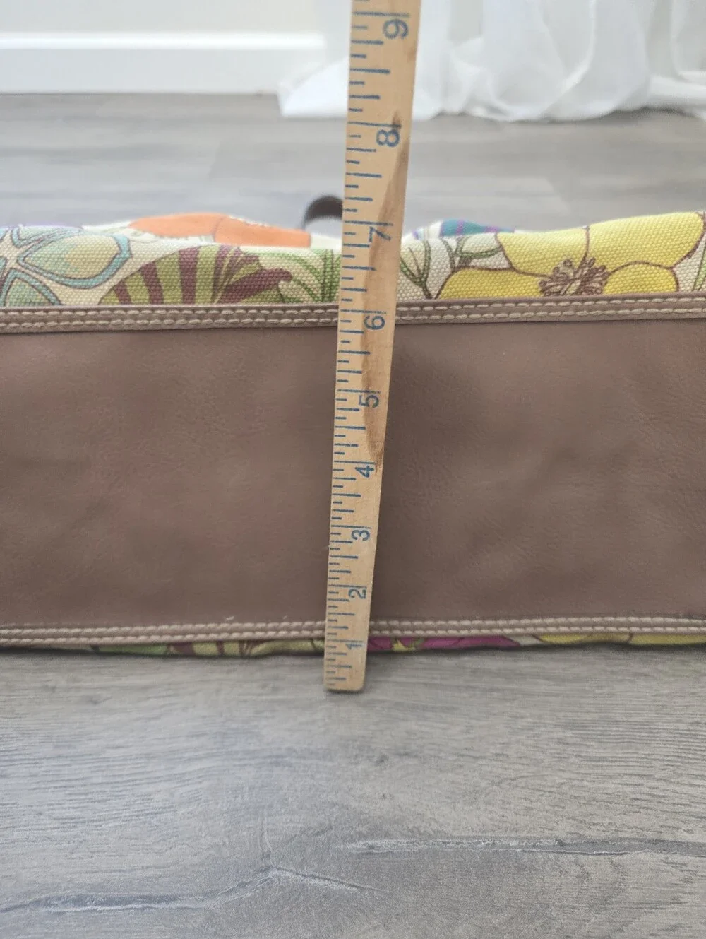 Fossil Key-Per Floral Canvas Hobo Shoulder Bag Brown Leather Trim